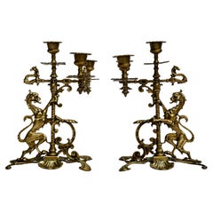 Pair of Brass Figural Candelabra with Dragons