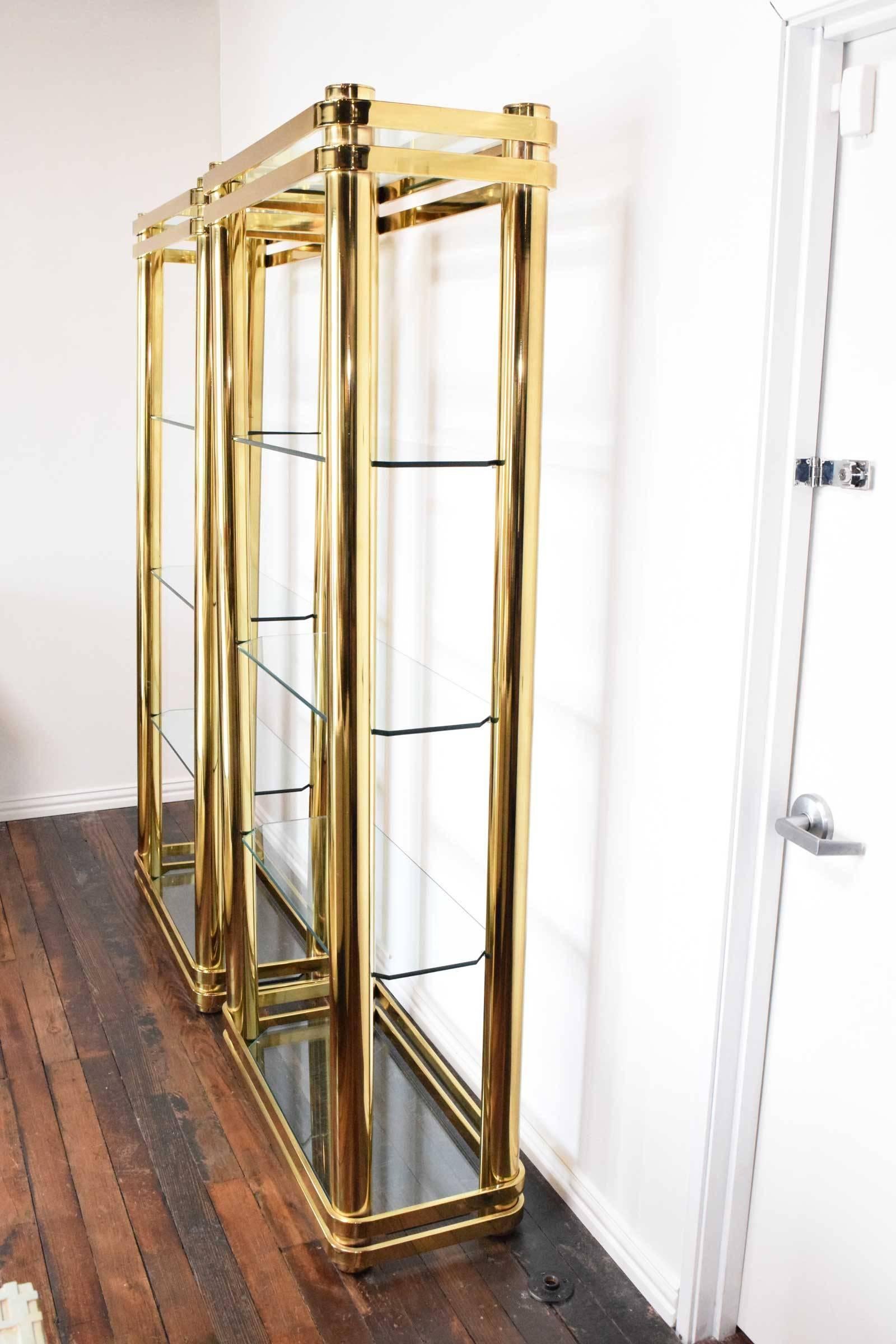 Mid-Century Modern Pair of Brass Finish Etageres Attributed to Mastercraft