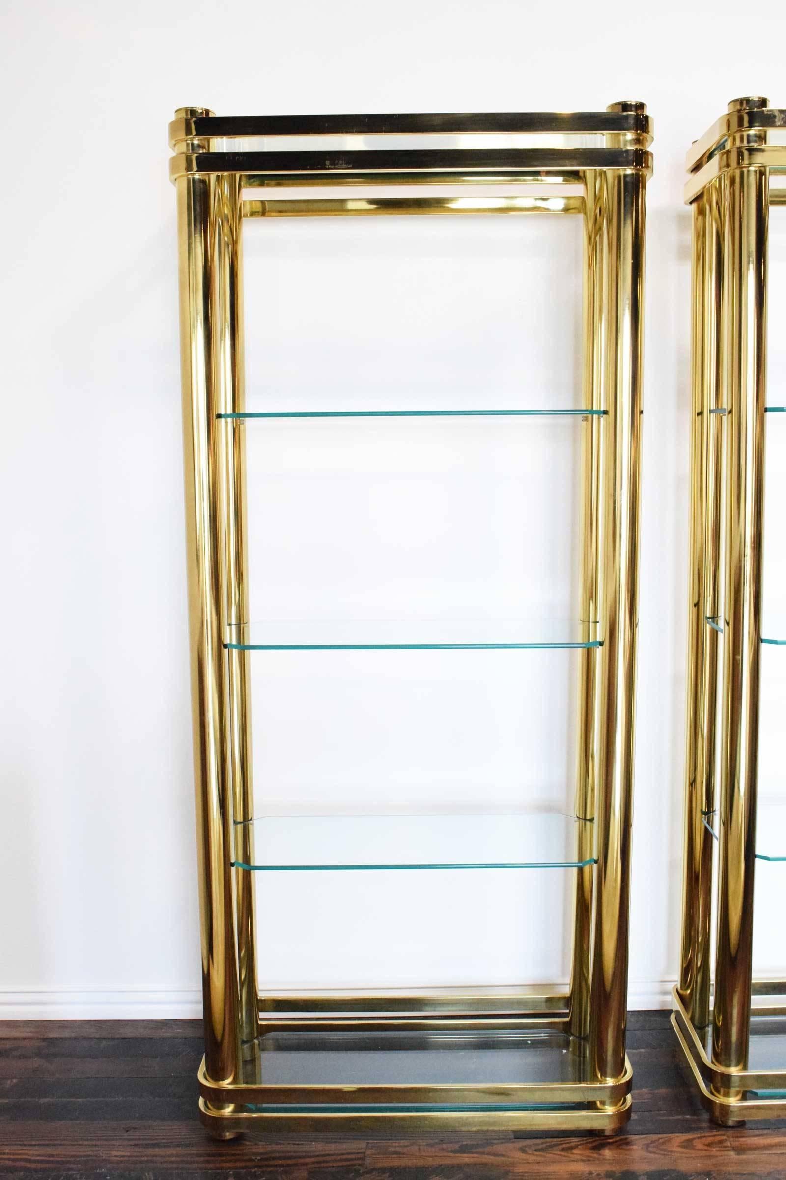 American Pair of Brass Finish Etageres Attributed to Mastercraft