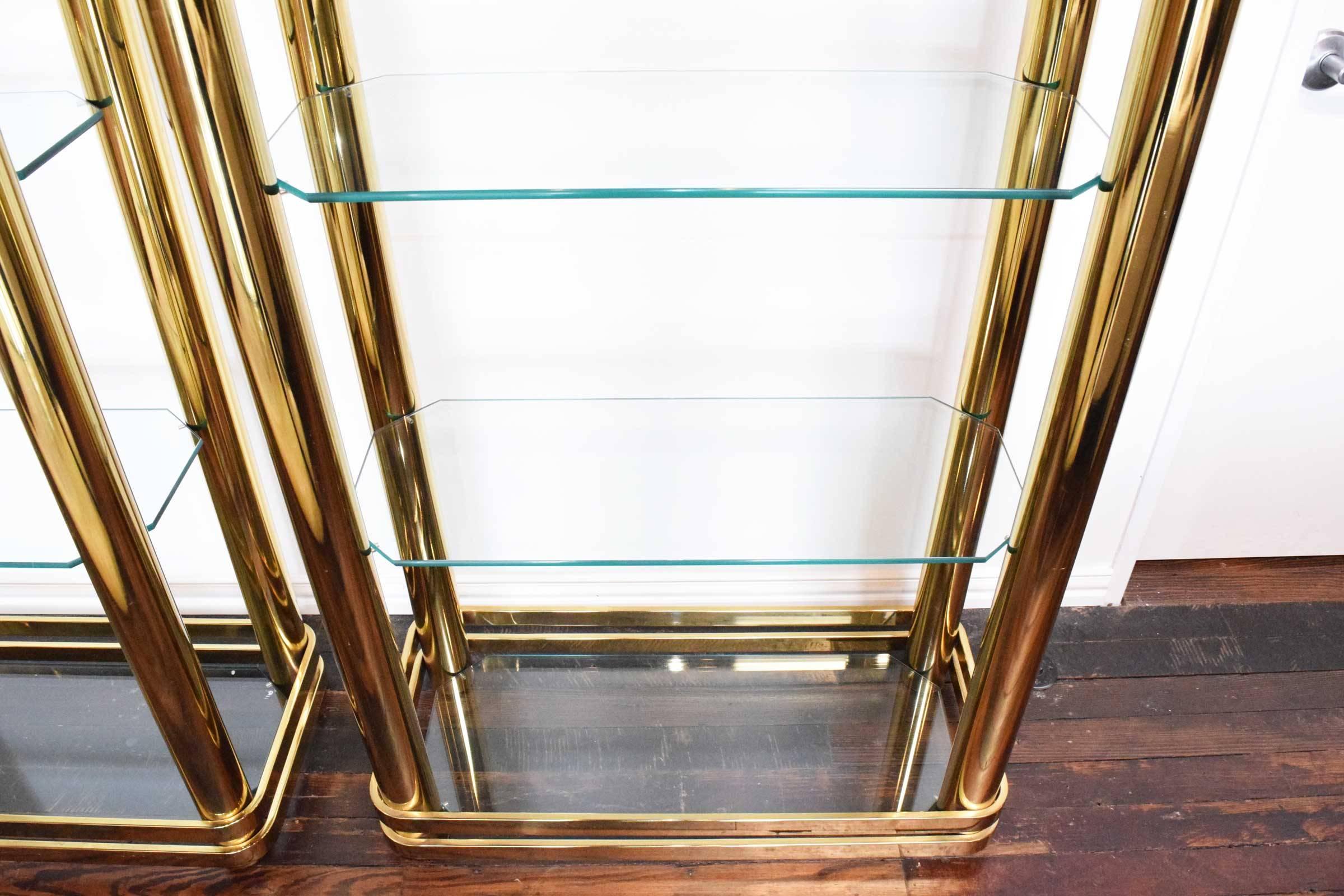 Metal Pair of Brass Finish Etageres Attributed to Mastercraft