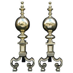 Pair of Brass Firedogs with Ball Finials