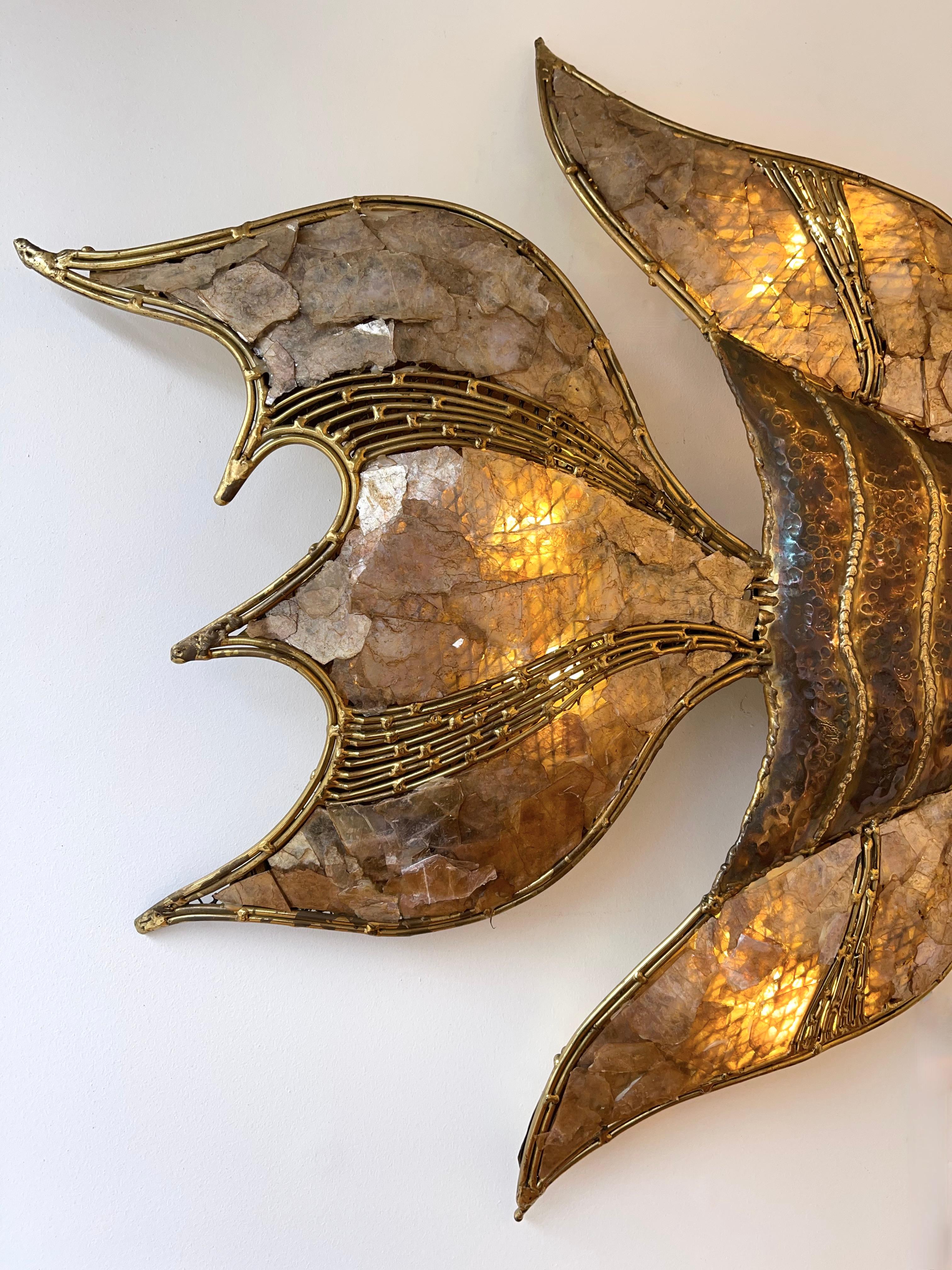 Pair of Brass Fish Sconces by Richard Faure for Maison Honoré, France, 1980s 8