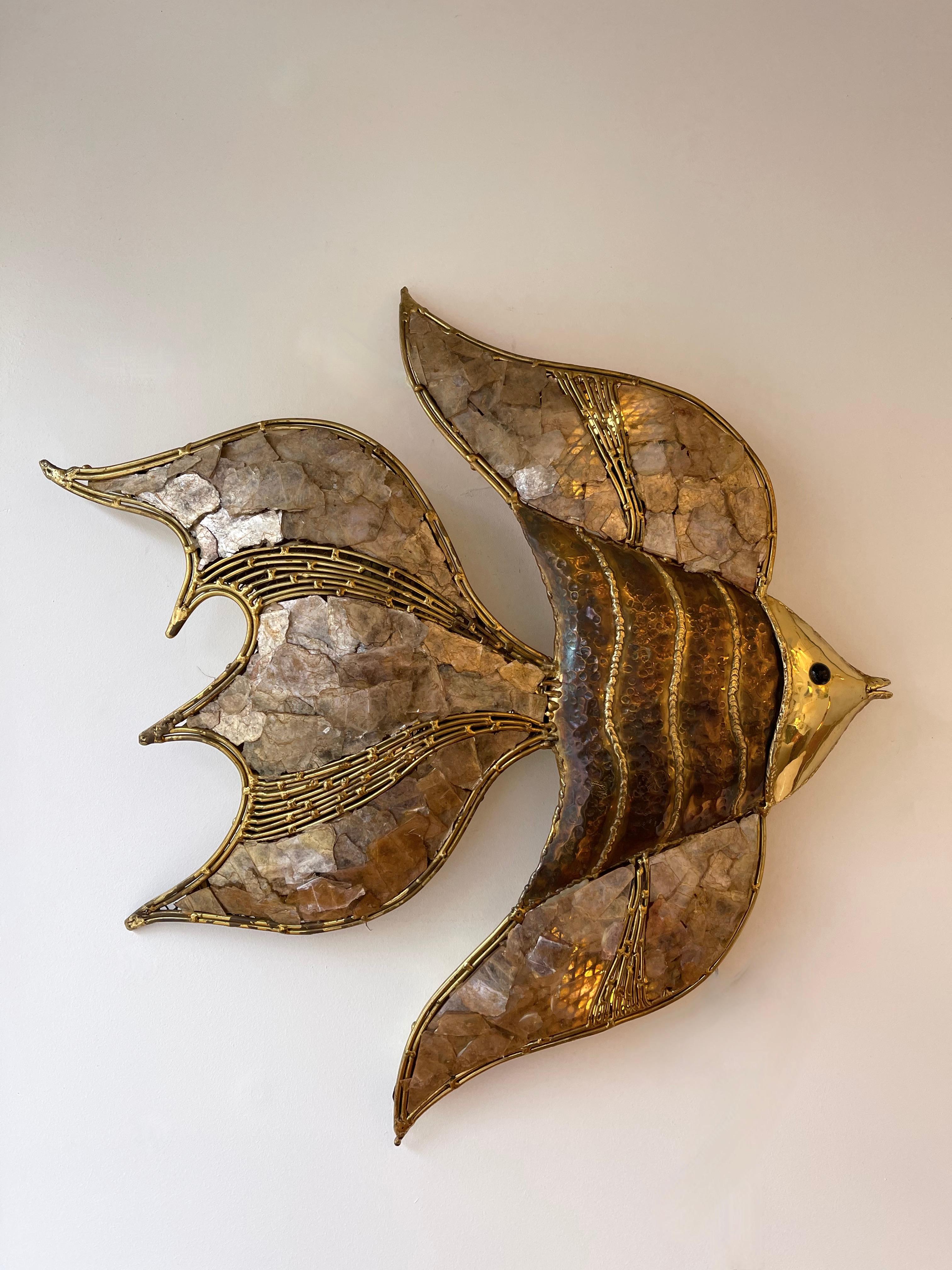 Mid-Century Modern Pair of Brass Fish Sconces by Richard Faure for Maison Honoré, France, 1980s