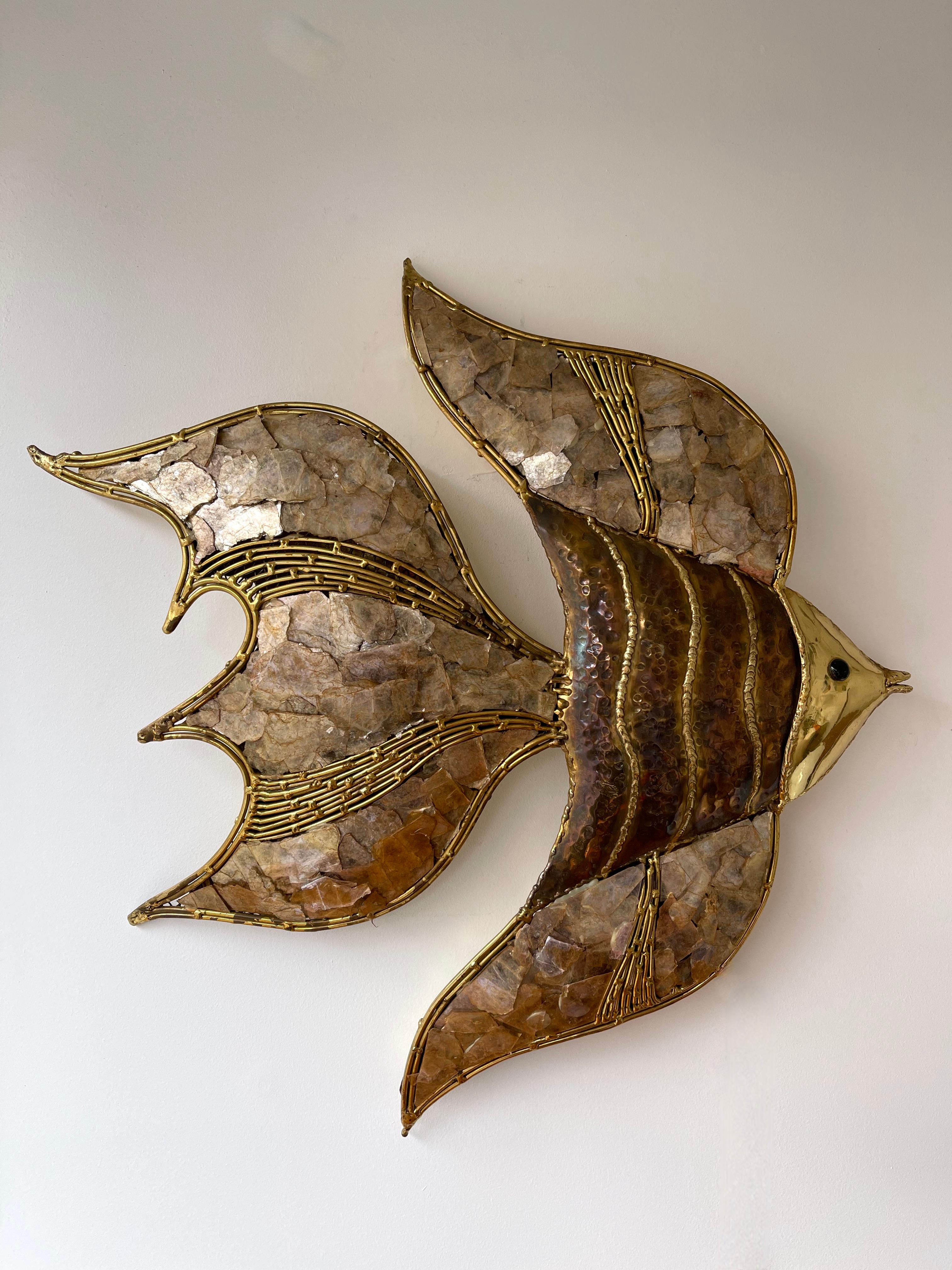 European Pair of Brass Fish Sconces by Richard Faure for Maison Honoré, France, 1980s