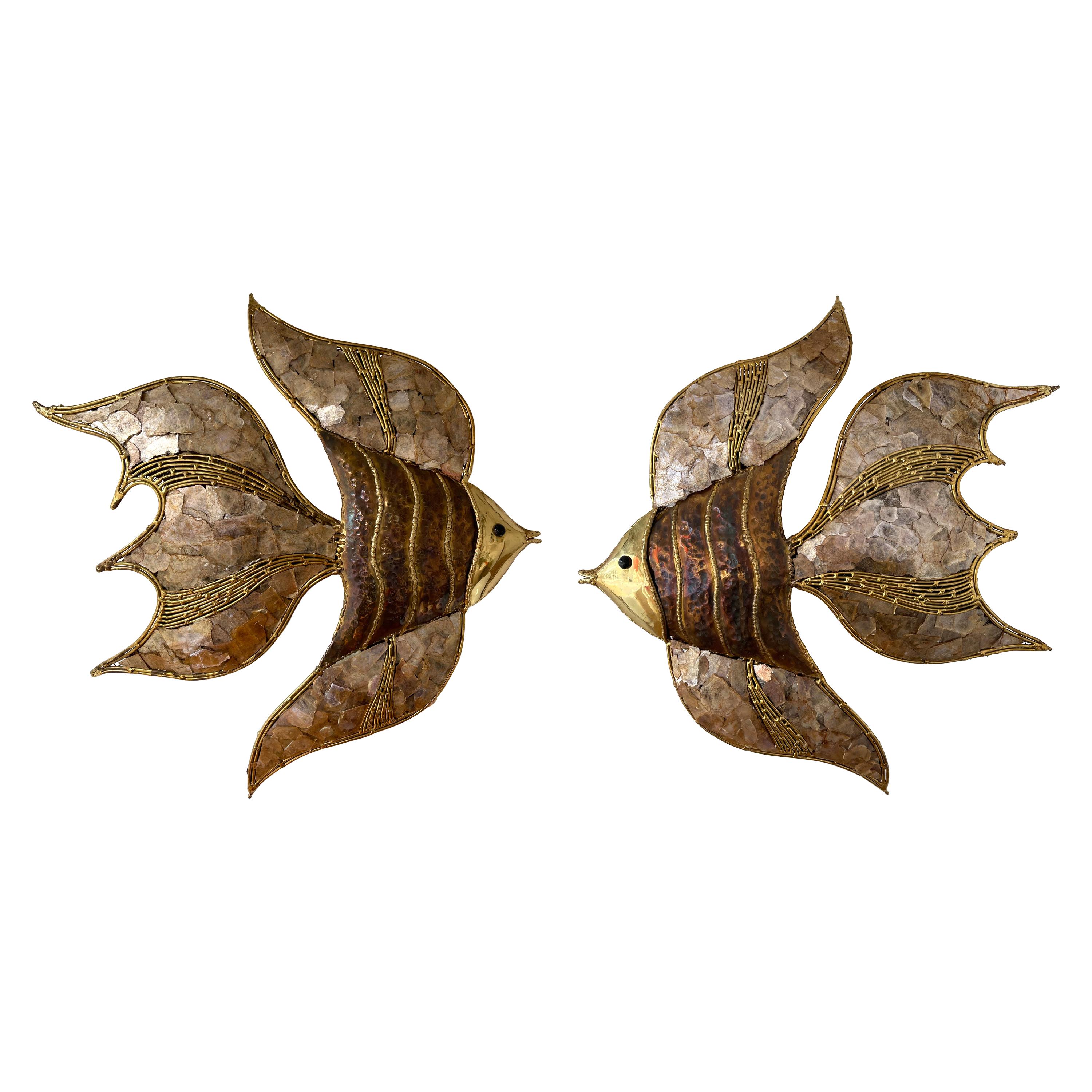 Pair of Brass Fish Sconces by Richard Faure for Maison Honor�é, France, 1980s