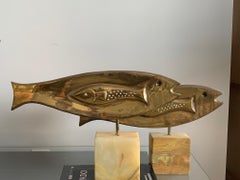 Pair of Large Brass Fish Sculptures by Curtis Jere