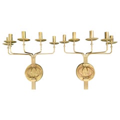 Pair of Brass Five Arm Hollywood Regency Wall Sconces by Tommi Parzinger