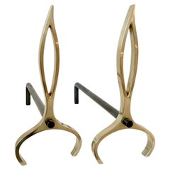 Paar Flammen-Andirons aus Messing, um 1960, Italien.