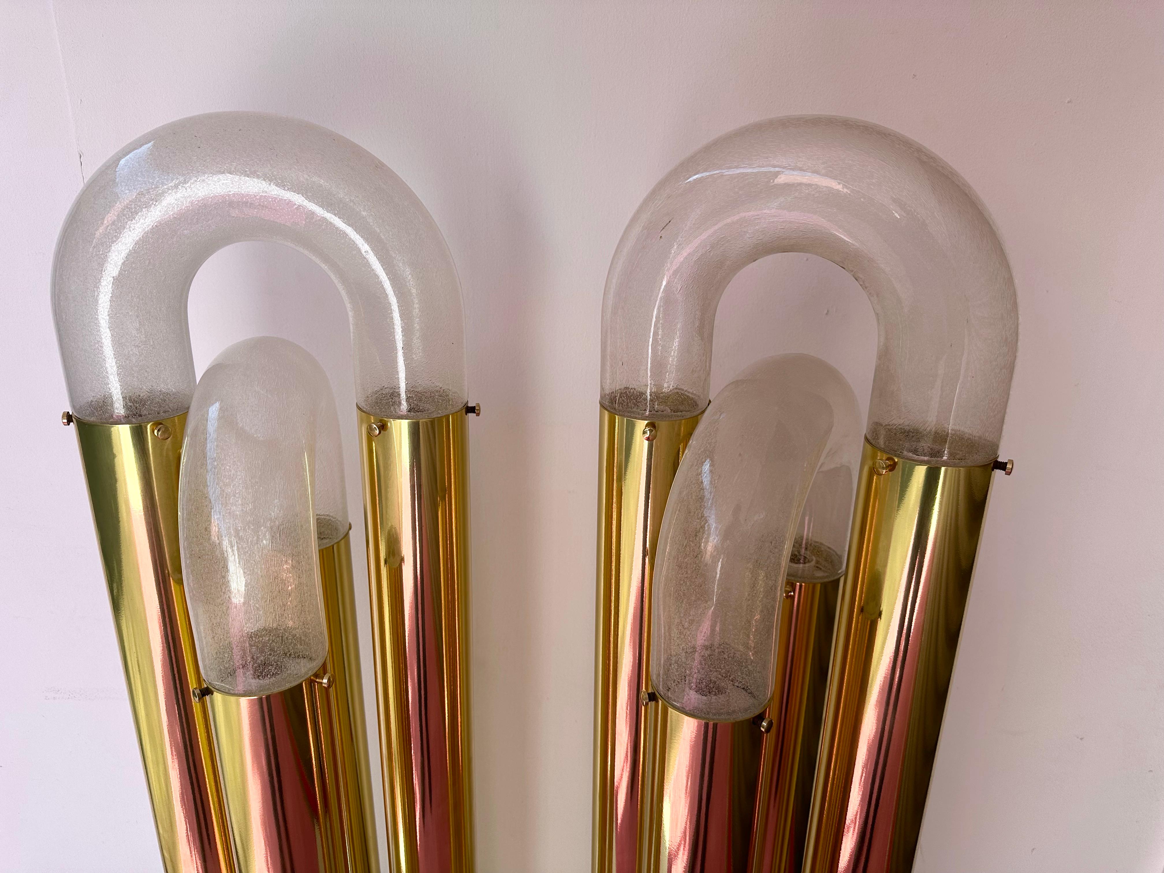 Pair of Brass Floor Lamp Murano Glass by Aldo Nason for Mazzega, Italy, 1970s For Sale 7