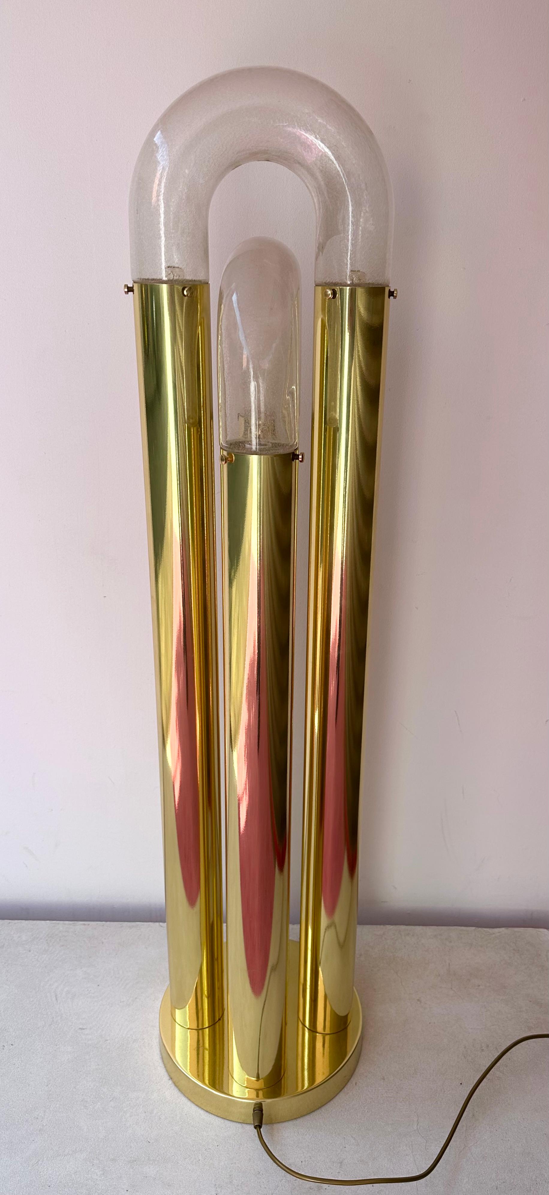 Pair of Brass Floor Lamp Murano Glass by Aldo Nason for Mazzega, Italy, 1970s For Sale 8