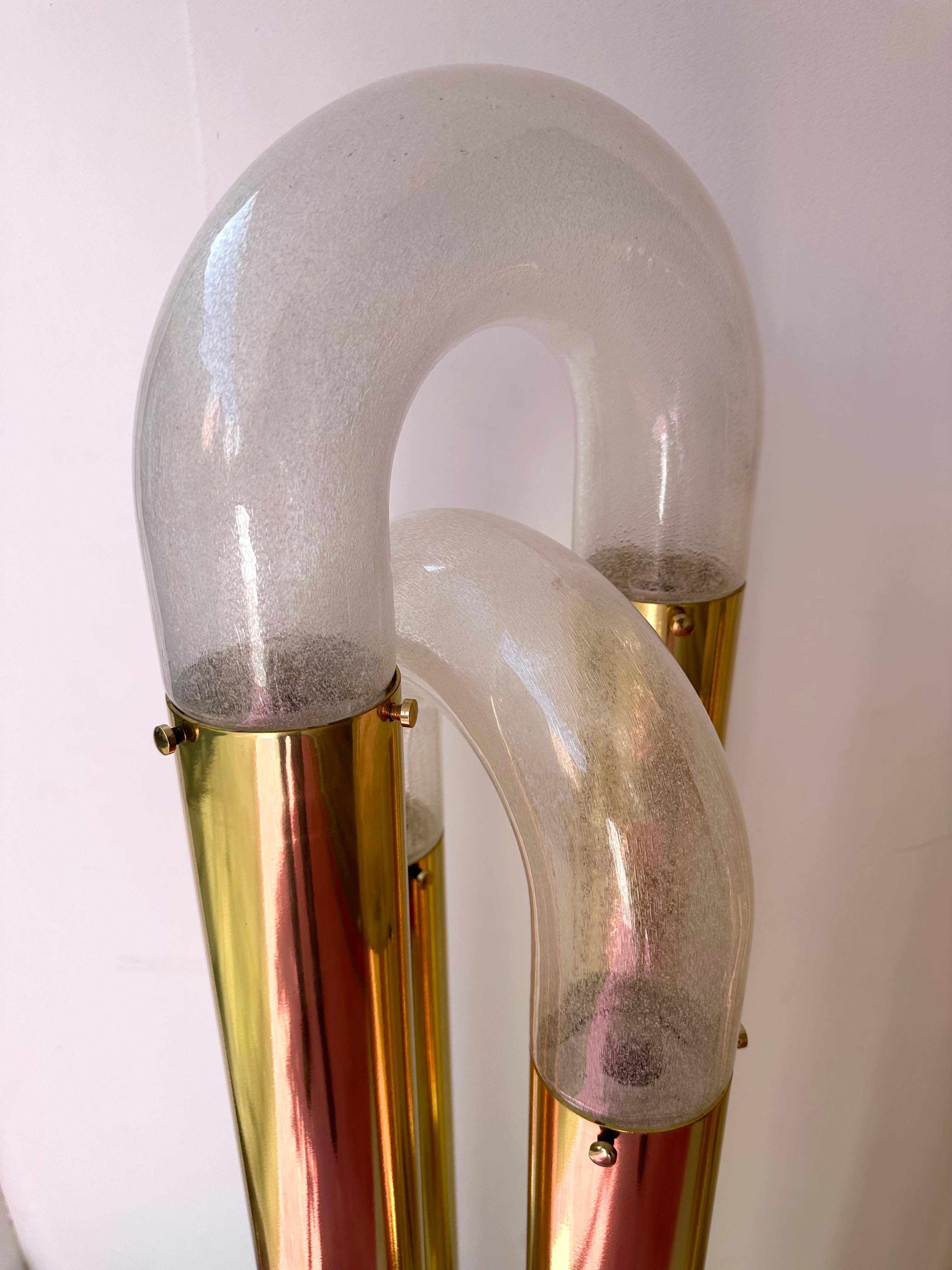 Pair of Brass Floor Lamp Murano Glass by Aldo Nason for Mazzega, Italy, 1970s For Sale 9