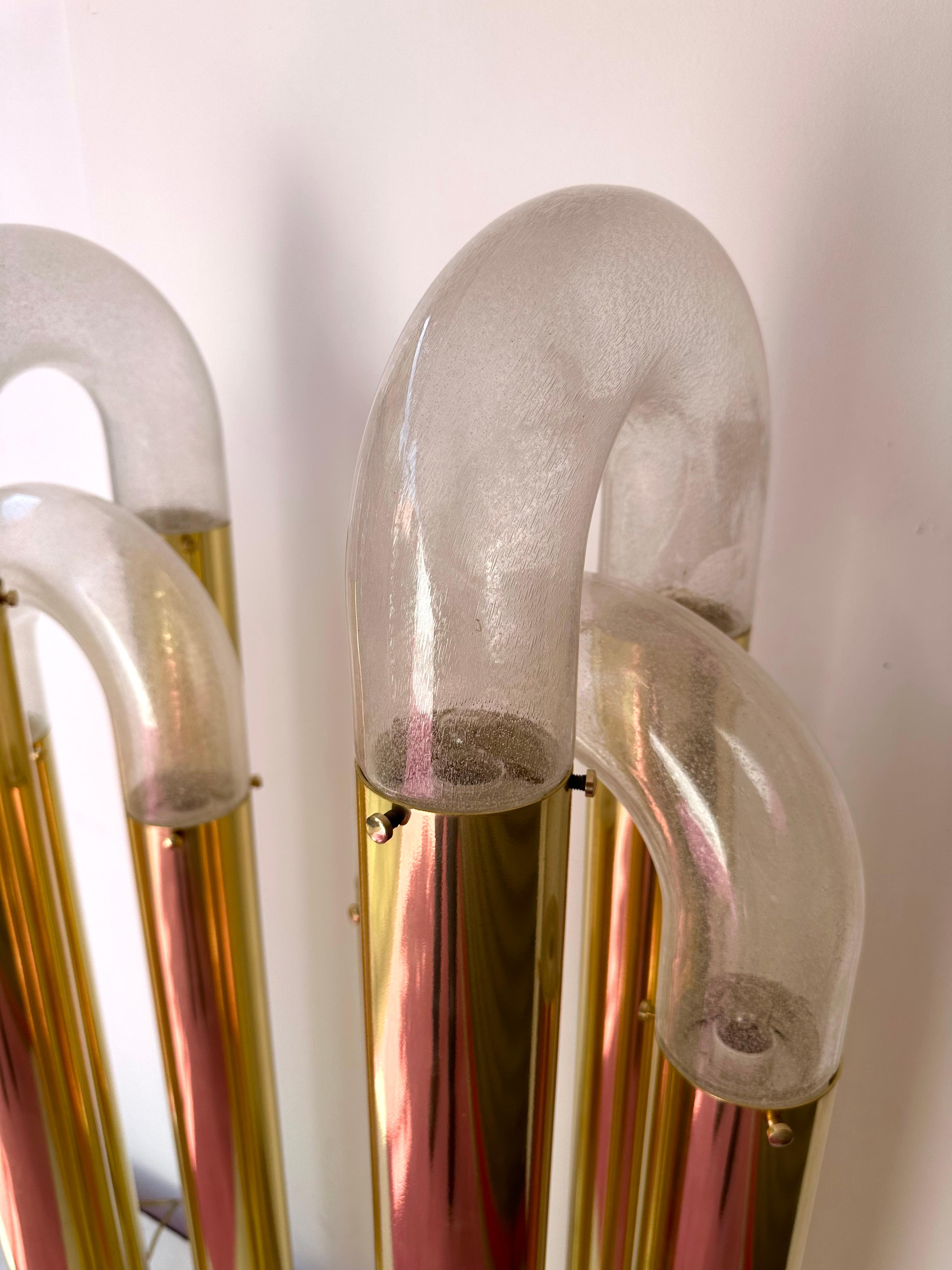 Very rare Pair of set of 2 Mid-Century Modern Space Age Brass version of floor lamps by Aldo Nason for the manufacture Mazzega. Blown bubble Murano glass. Famous manufacture like Venini, Vistosi, La Murrina, Seguso, Carlo Nason, Poliarte, Esperia,