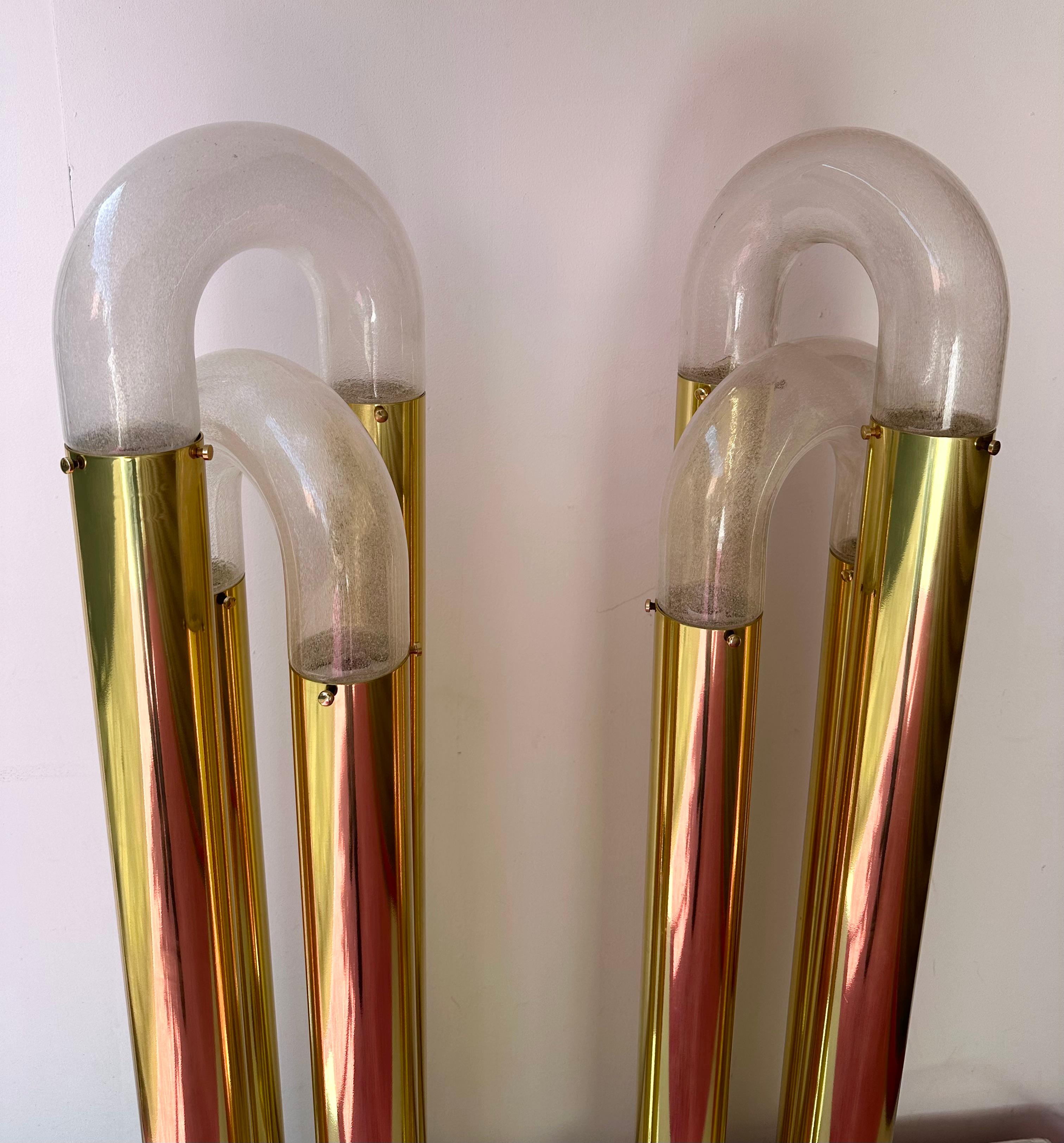 Pair of Brass Floor Lamp Murano Glass by Aldo Nason for Mazzega, Italy, 1970s For Sale 2