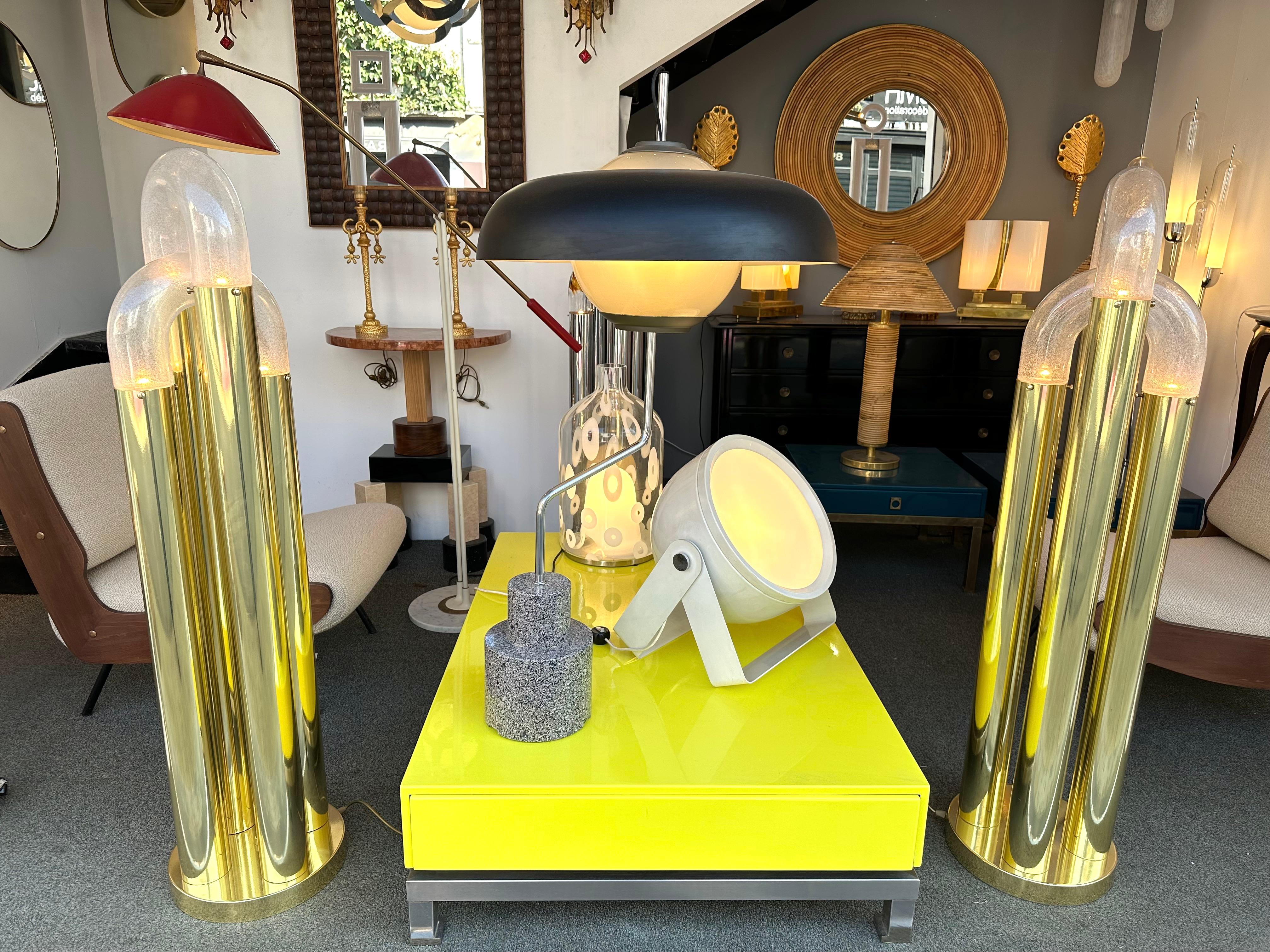 Pair of Brass Floor Lamp Murano Glass by Aldo Nason for Mazzega, Italy, 1970s For Sale 3