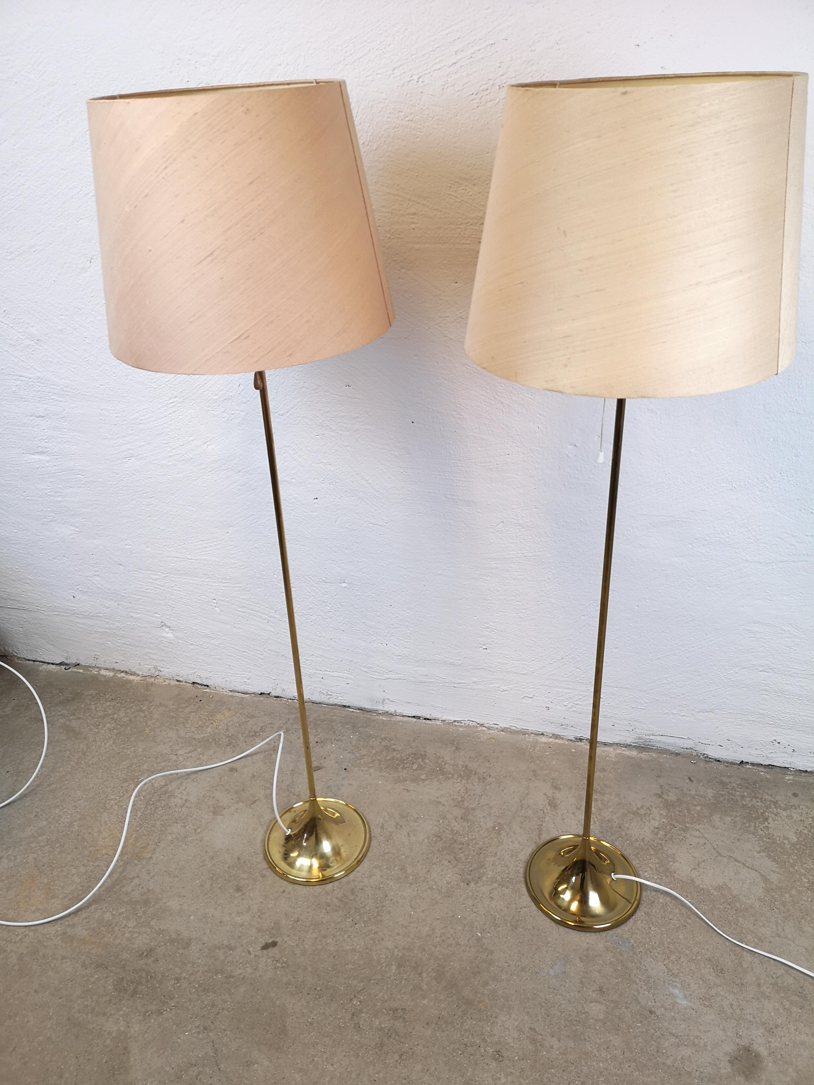 Scandinavian Modern Pair of Brass Floor Lamps Bergboms G-025