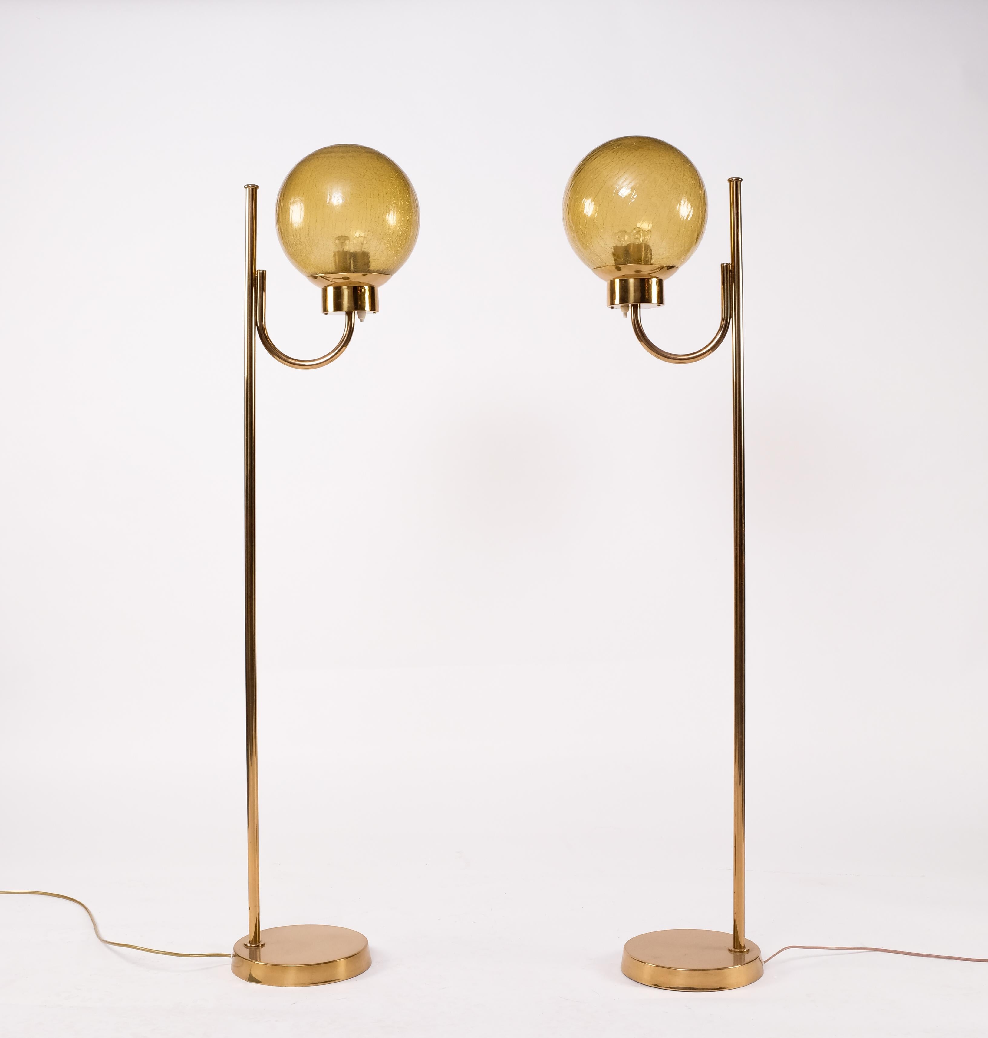 Scandinavian Modern Pair of Brass Floor Lamps by Bergboms Model G-118, 1970s For Sale