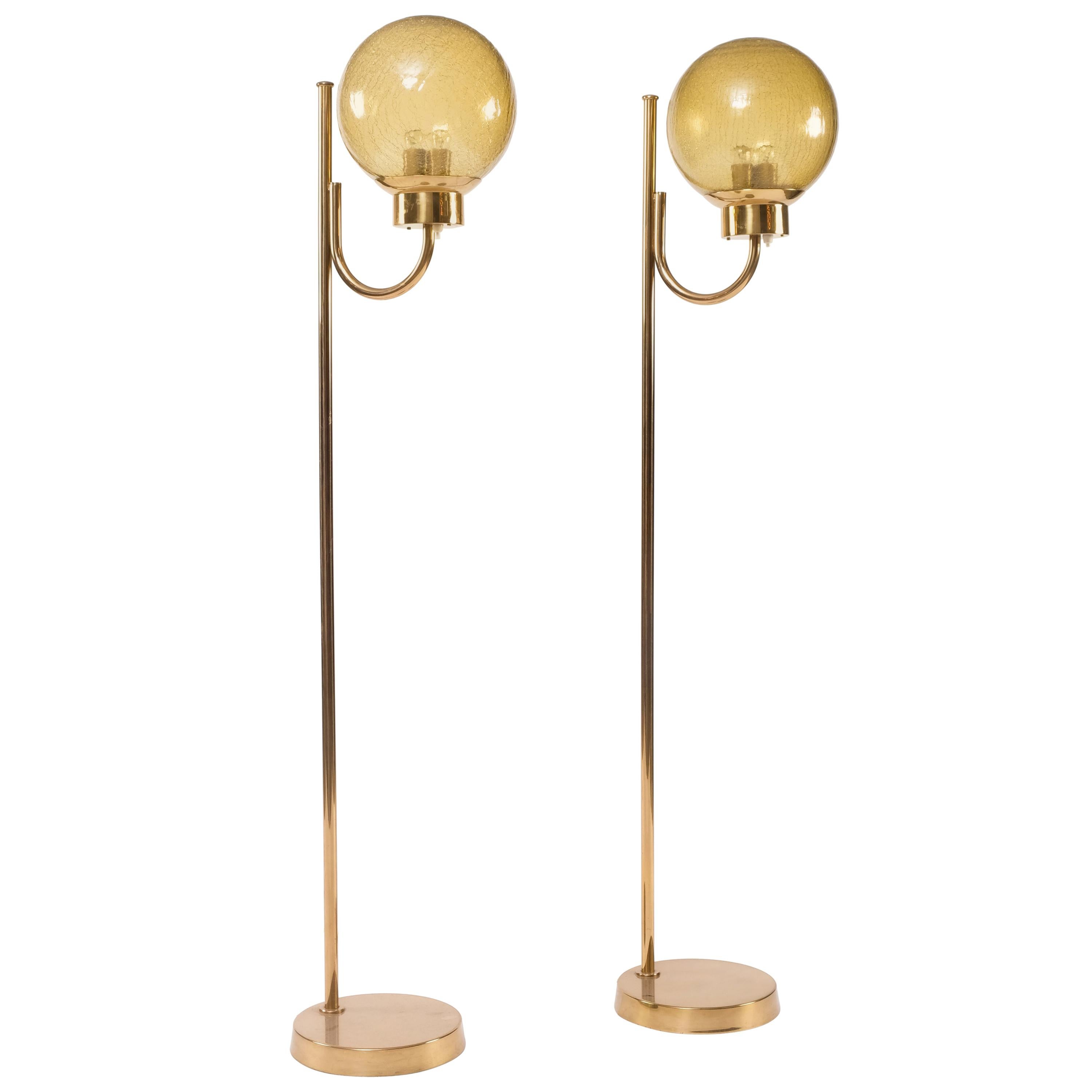 Pair of Brass Floor Lamps by Bergboms Model G-118, 1970s For Sale