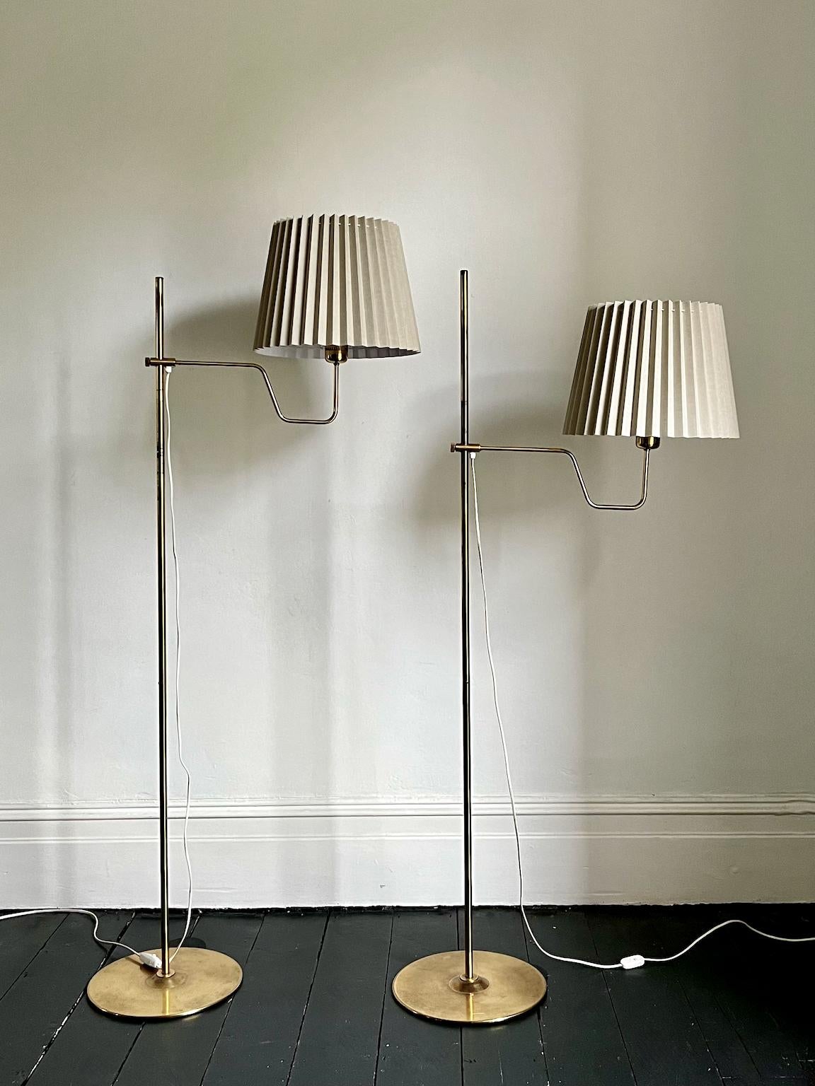 Mid-Century Modern Pair of Brass Floor Lamps by Hans Agne Jakobsson, Sweden