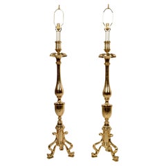 Pair of  Brass Floor Lamps in Candlestick-form