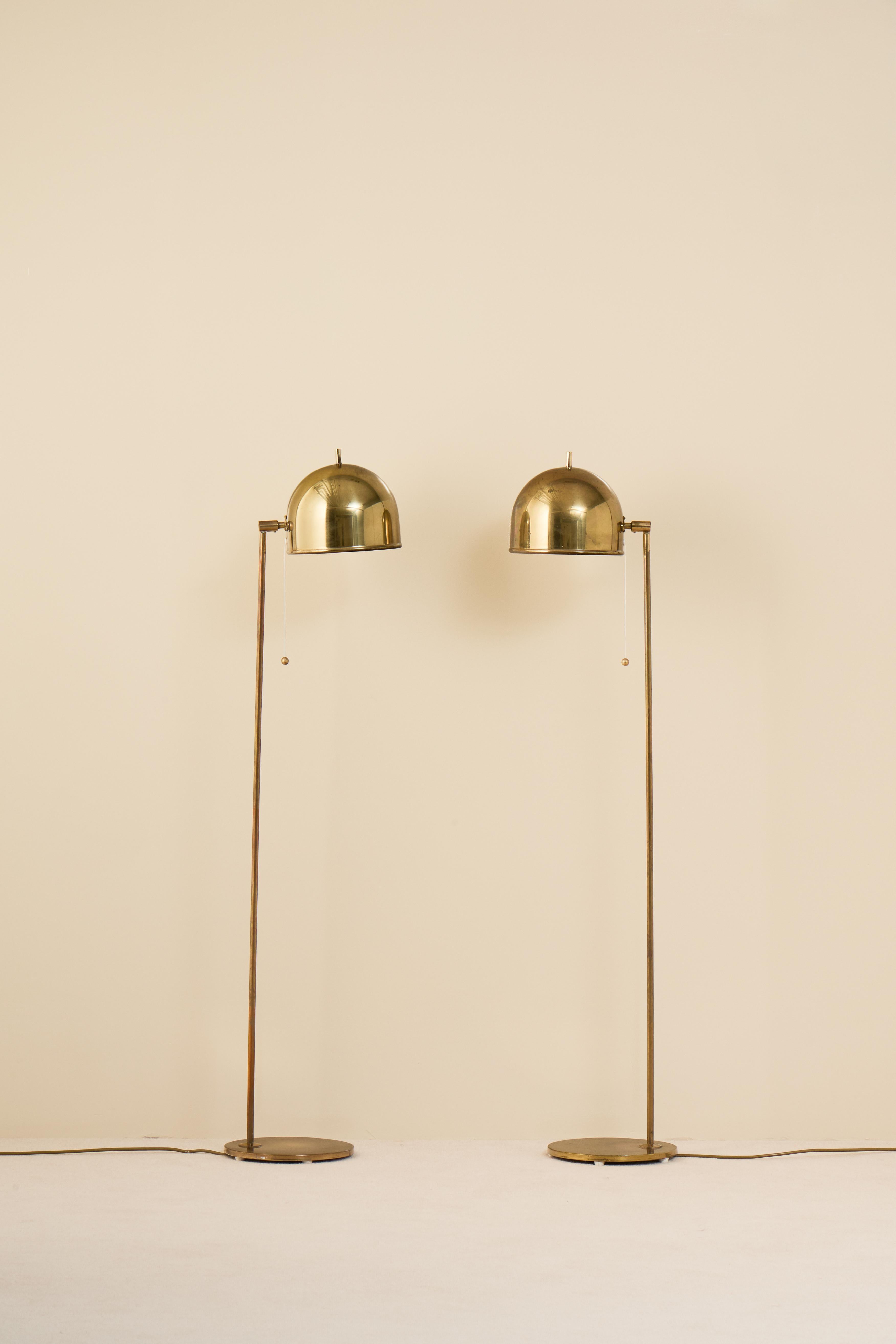 Set of two floor lamps in brass, model G-075 manufactured by Bergboms, Sweden, 1960s. Signed.