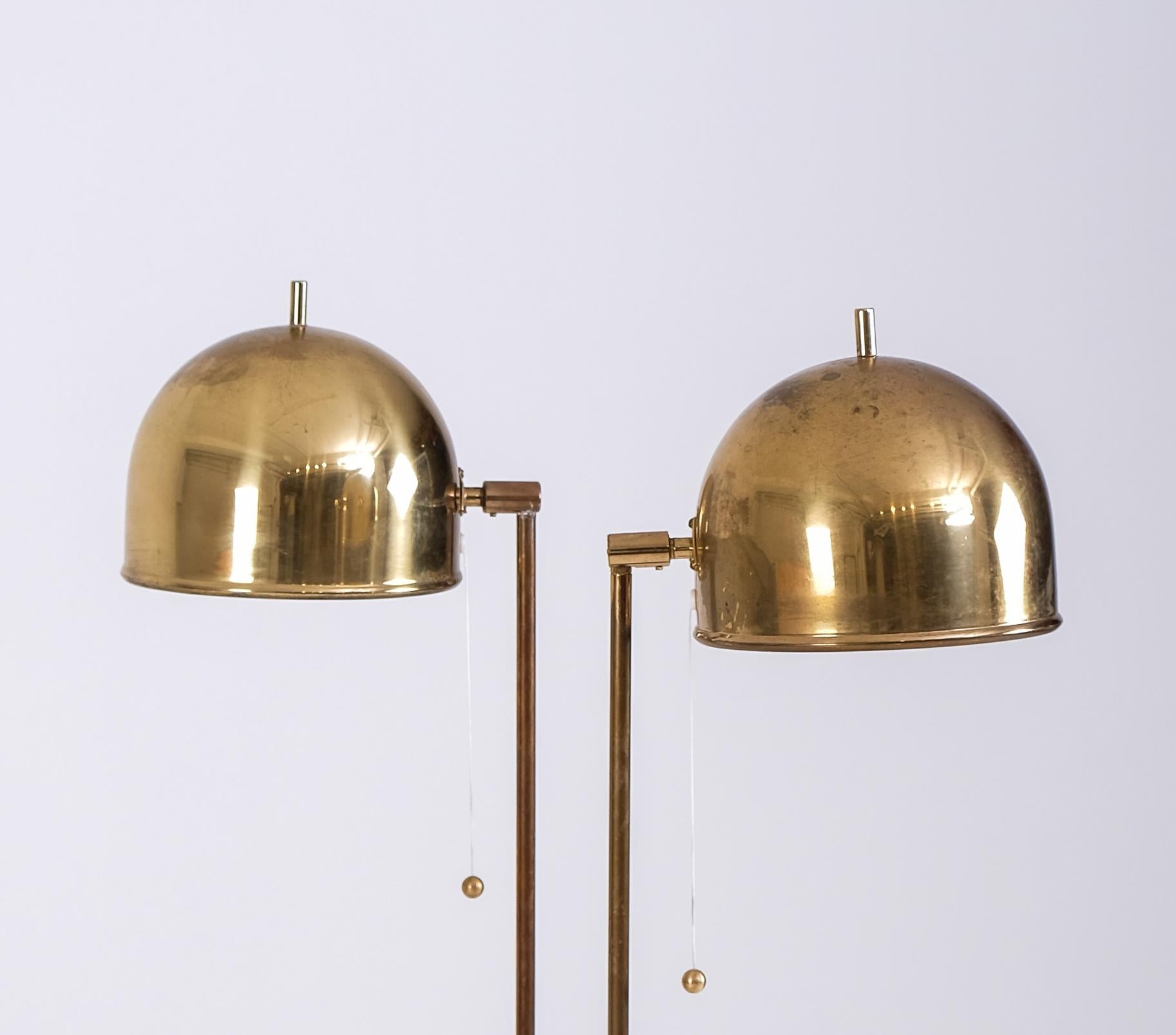 Scandinavian Modern Pair of Brass Floor Lamps Model G-075, Bergboms, Sweden, 1960s For Sale