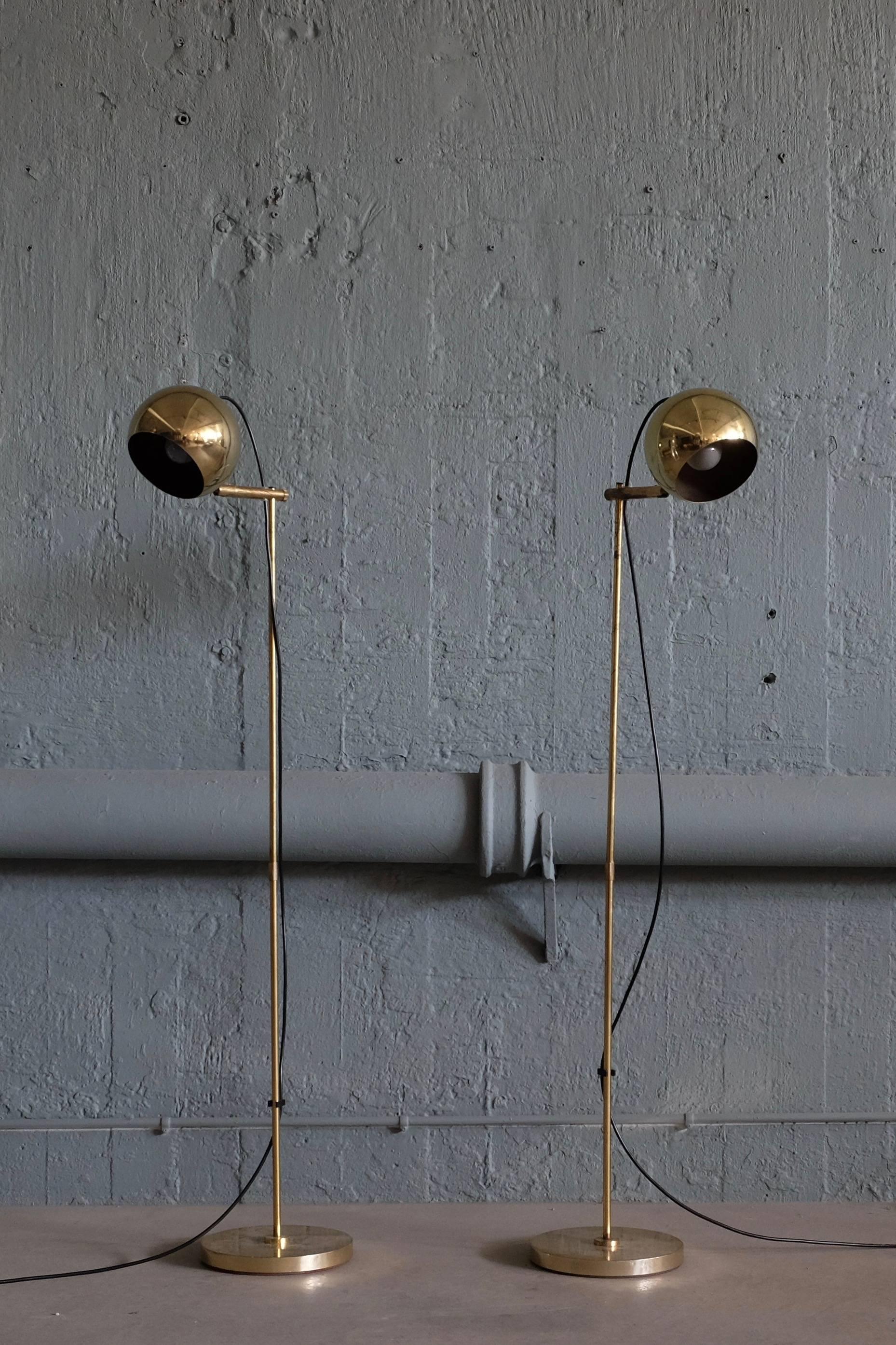 Scandinavian Modern Pair of Brass Floor Lamps, Sweden, 1960s