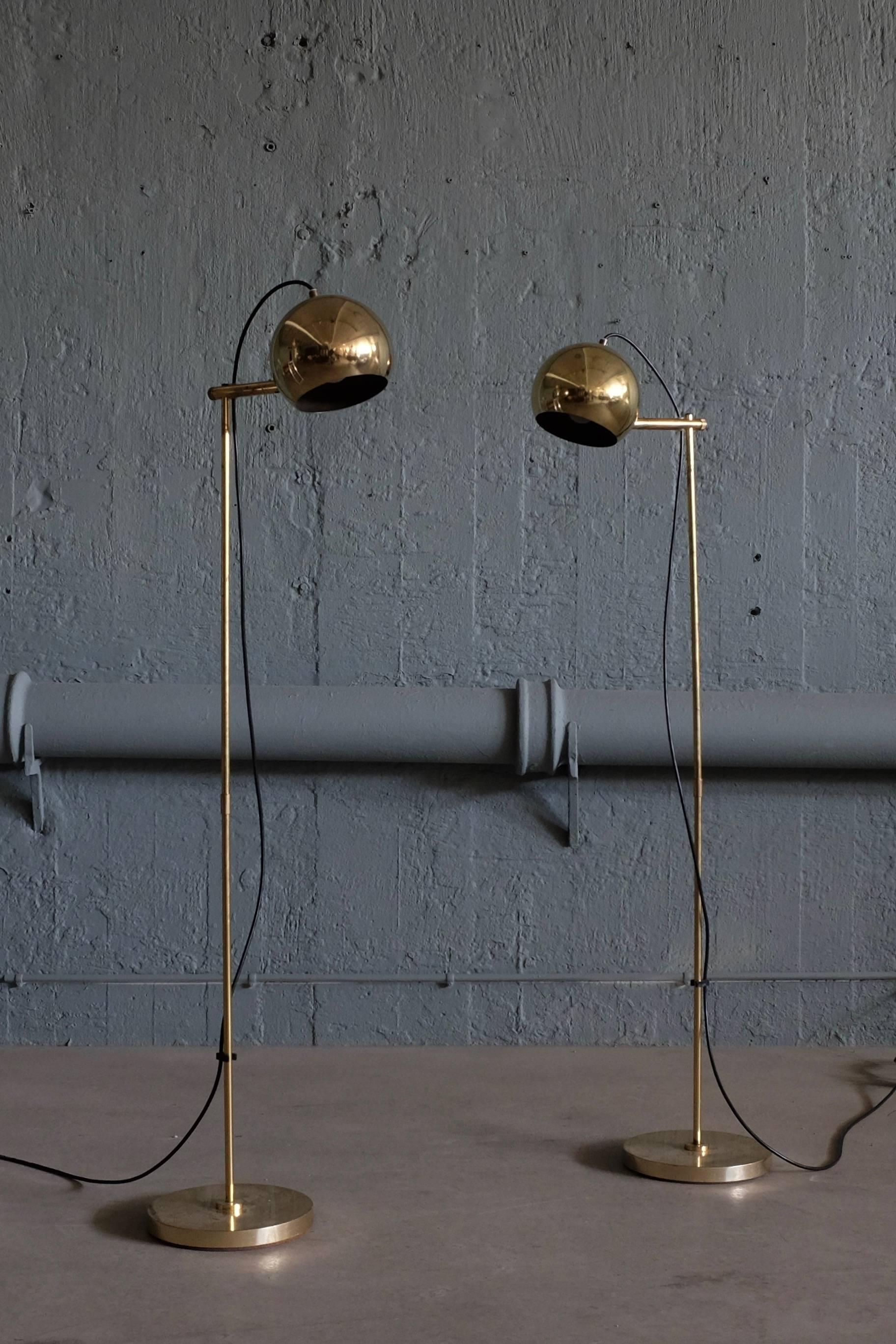 Mid-20th Century Pair of Brass Floor Lamps, Sweden, 1960s