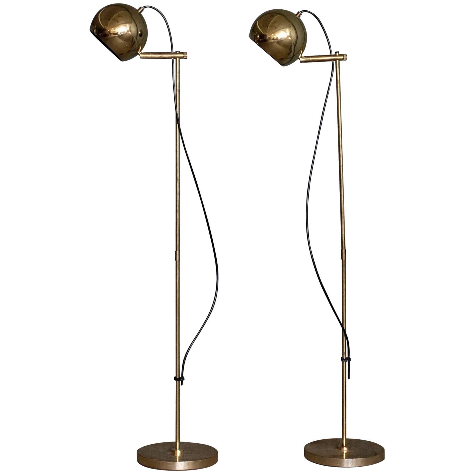 Pair of Brass Floor Lamps, Sweden, 1960s