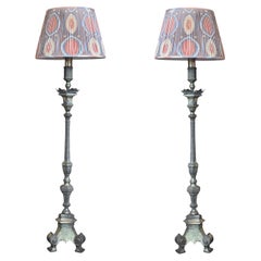 Pair of Brass Floor Lamps With Tripod Bases