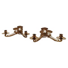 Pair of Brass Floral Art Nouveau Wall Lights Sconces Early 20th Century 