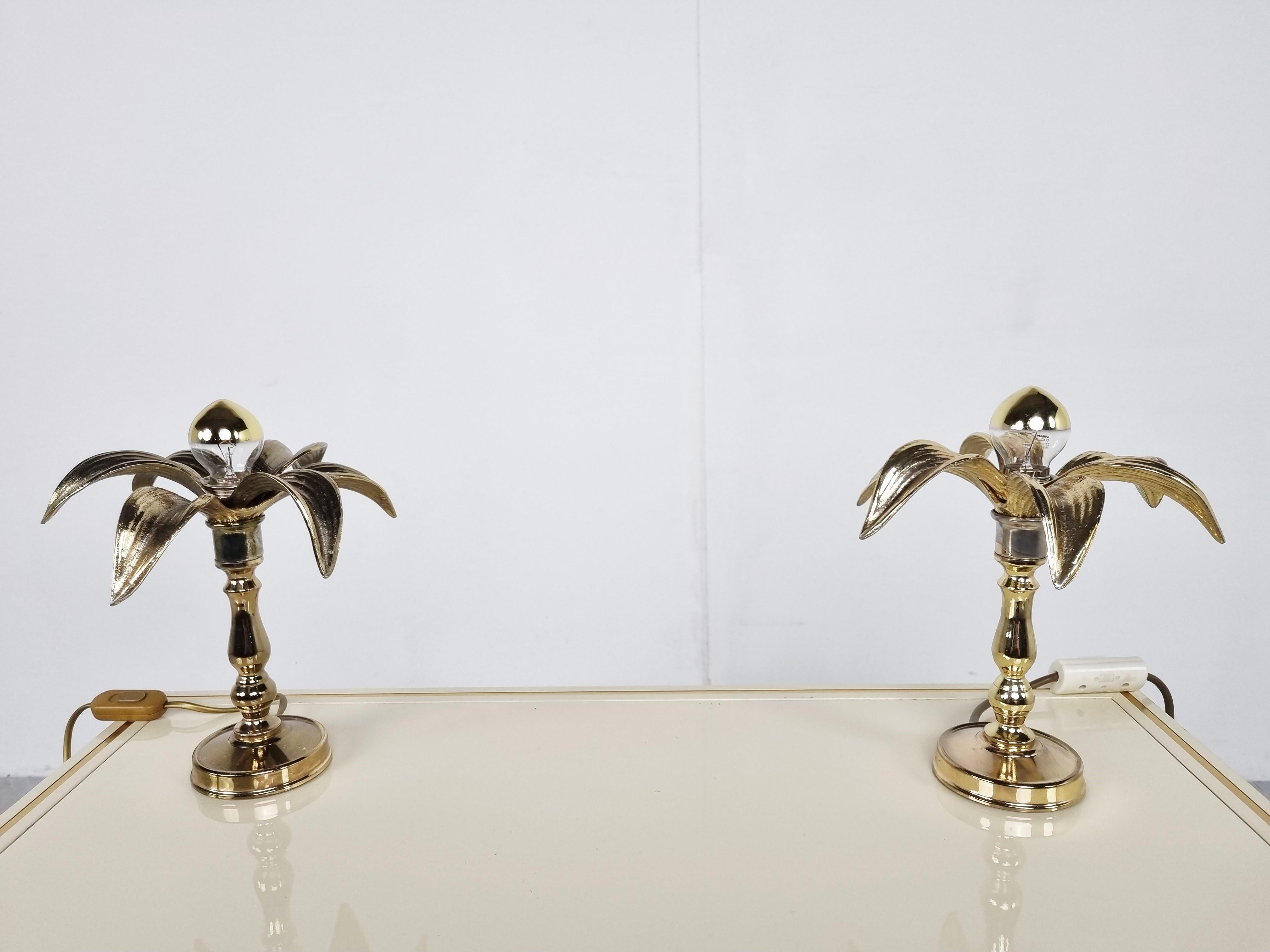 Pair of brass flower table lamps, 1970s 1