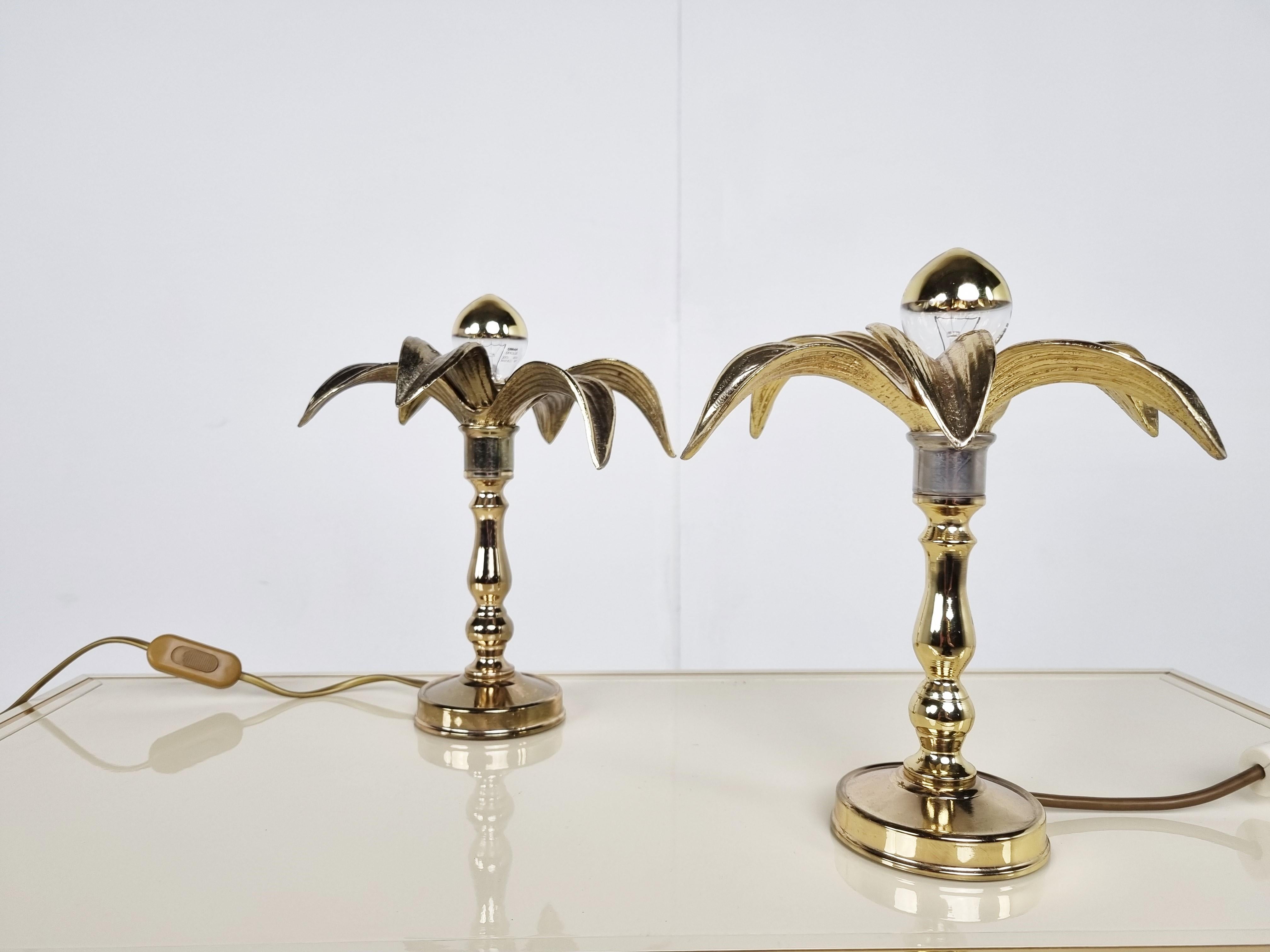 Pair of brass flower table lamps, 1970s 2