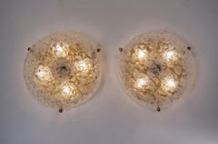 Pair of Brass Flush Lights with Glass Shade by Hillebrand, circa 1970s, German
