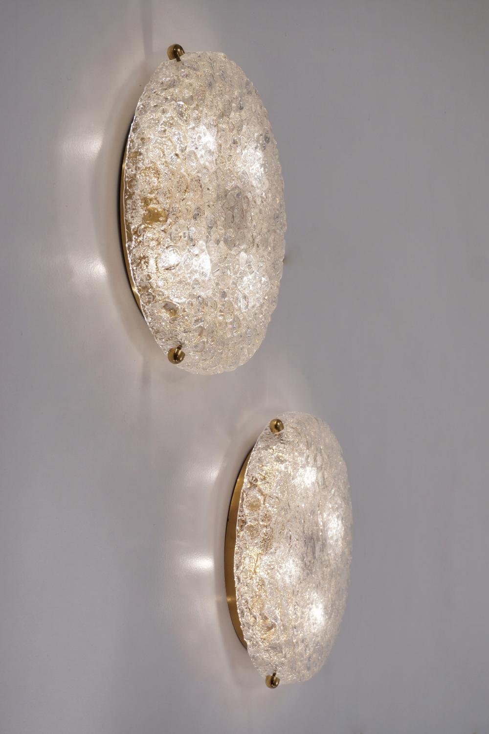 Pair of Brass Flush Lights with Glass Shade by Hillebrand, circa 1970s, German For Sale 3