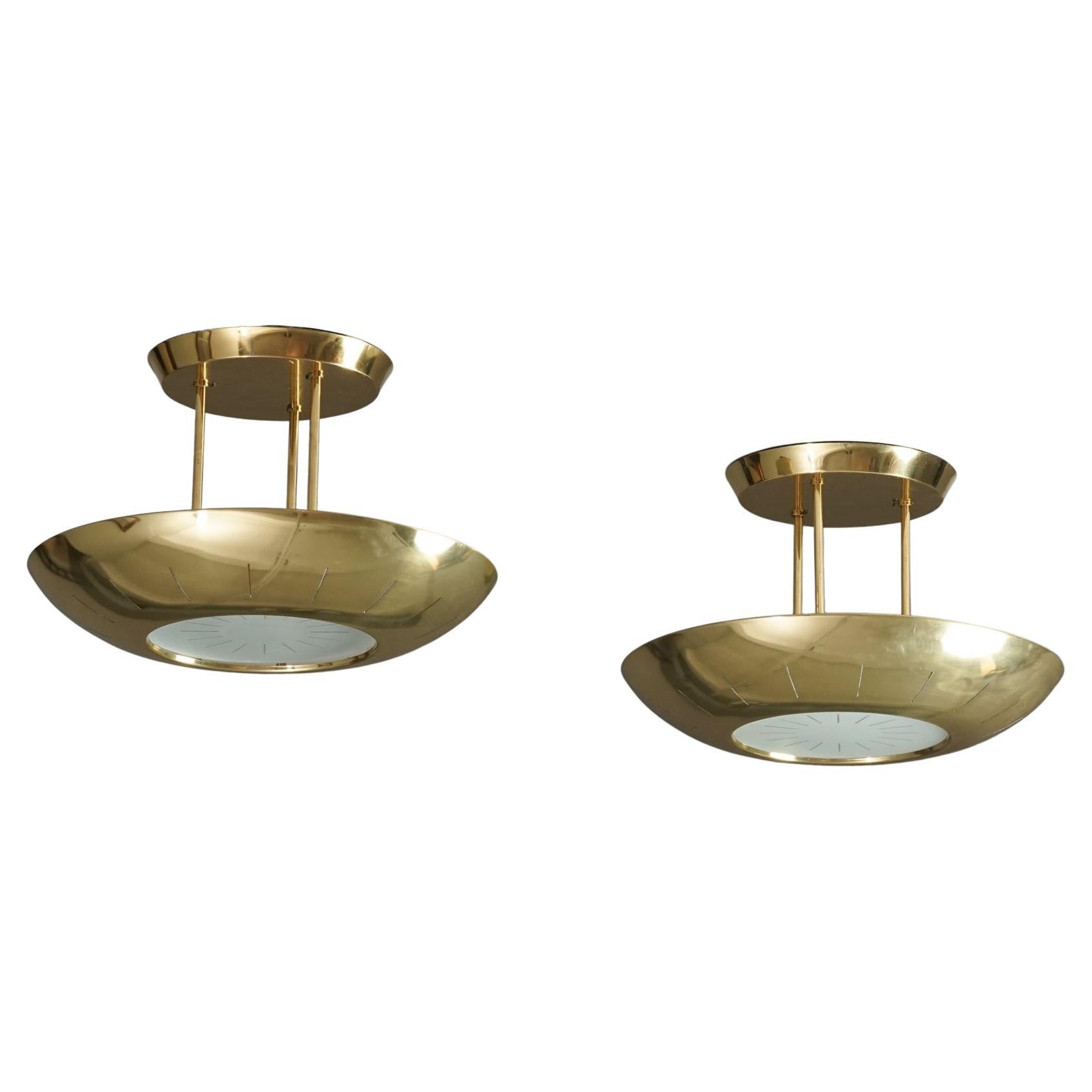 Pair of Brass Flush Mounts, Finland, 1980s
