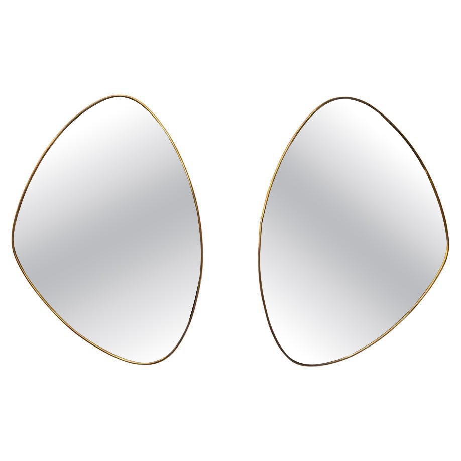 Pair of brass frame Italian design mirrors For Sale