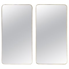 Pair of Brass Frame Mirrors with Original Glass, Italy, 1950s