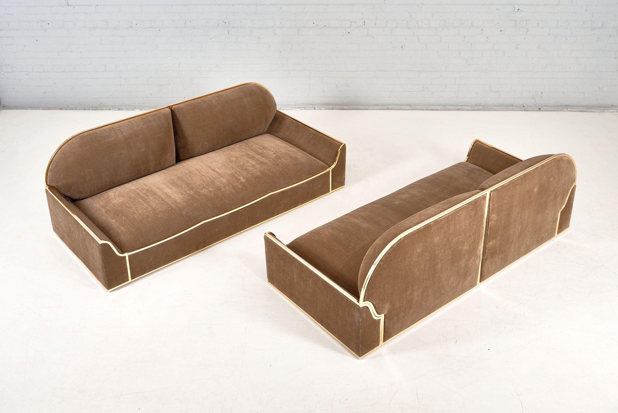 Mid-Century Modern Pair of Brass Frame Sofa's, 1960 For Sale
