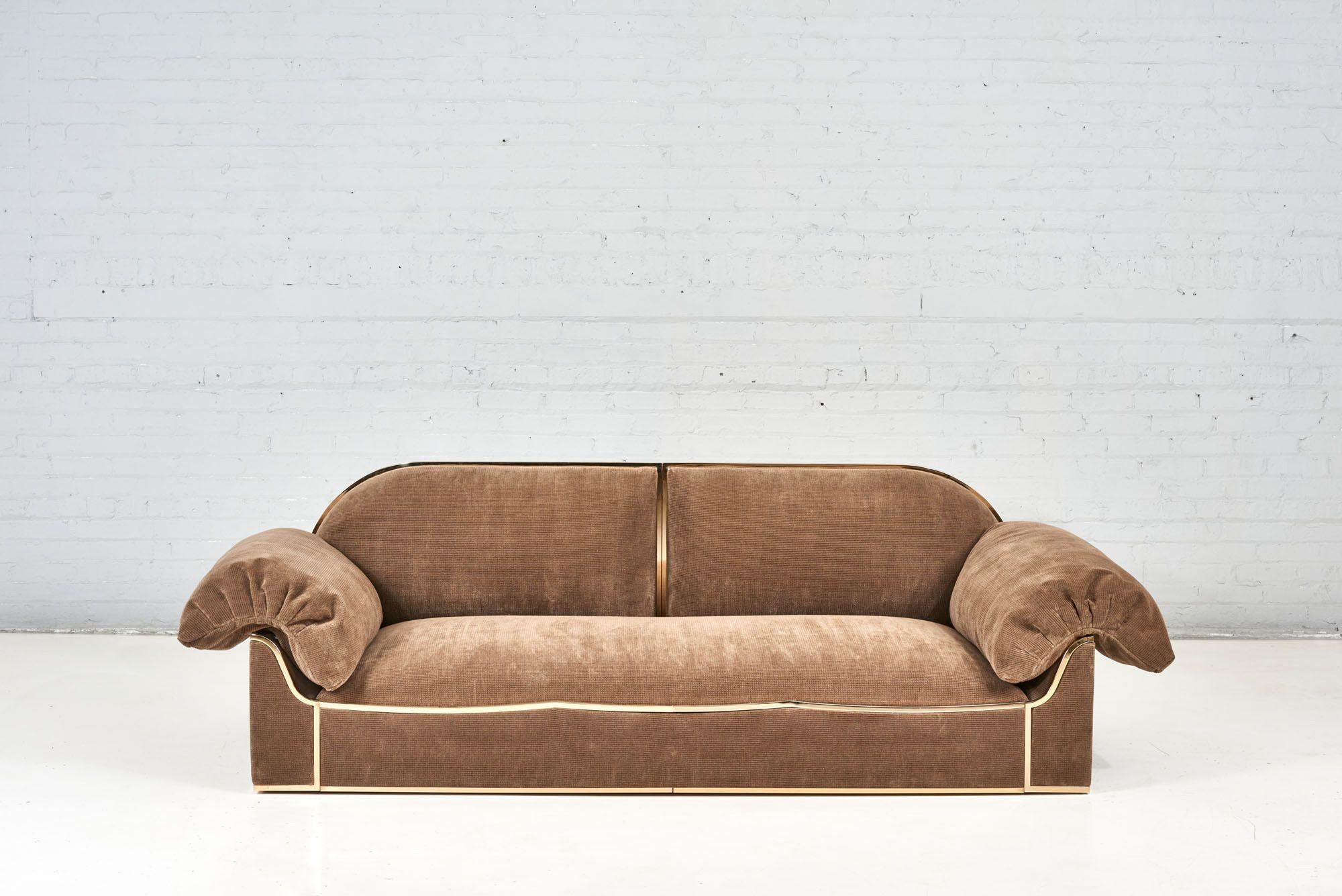 American Pair of Brass Frame Sofa's, 1960 For Sale