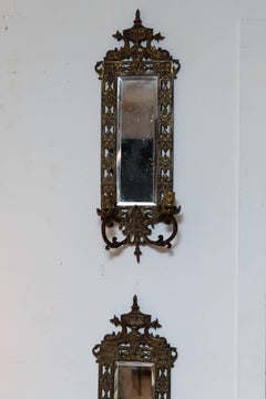 Pair of Brass Framed Beveled Mirror Sconces