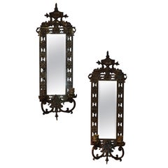 Pair of Brass Framed Beveled Mirror Sconces