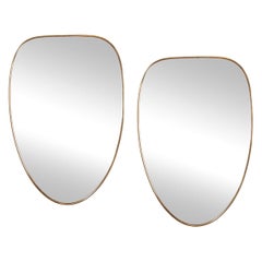 Pair of Brass Framed Mirror in the Style of Gio Ponti, Italy, 1950's