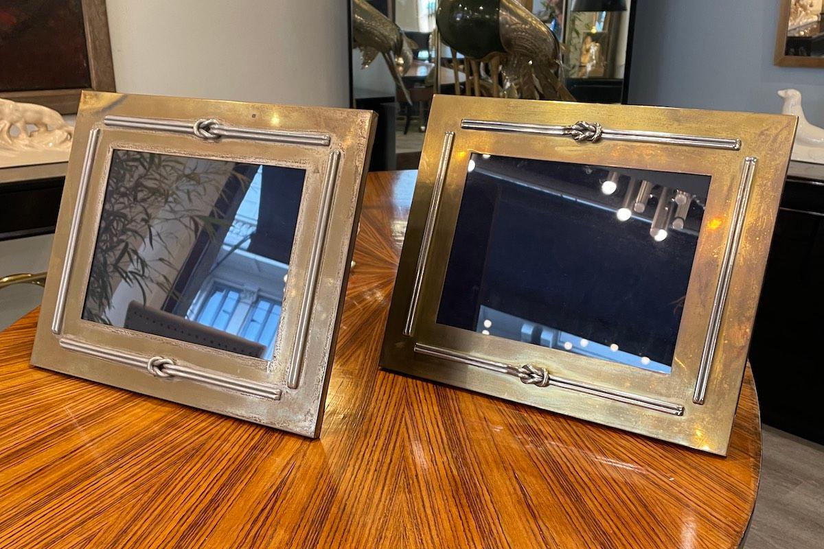 Italian Pair of Brass Frames With Decoration For Sale