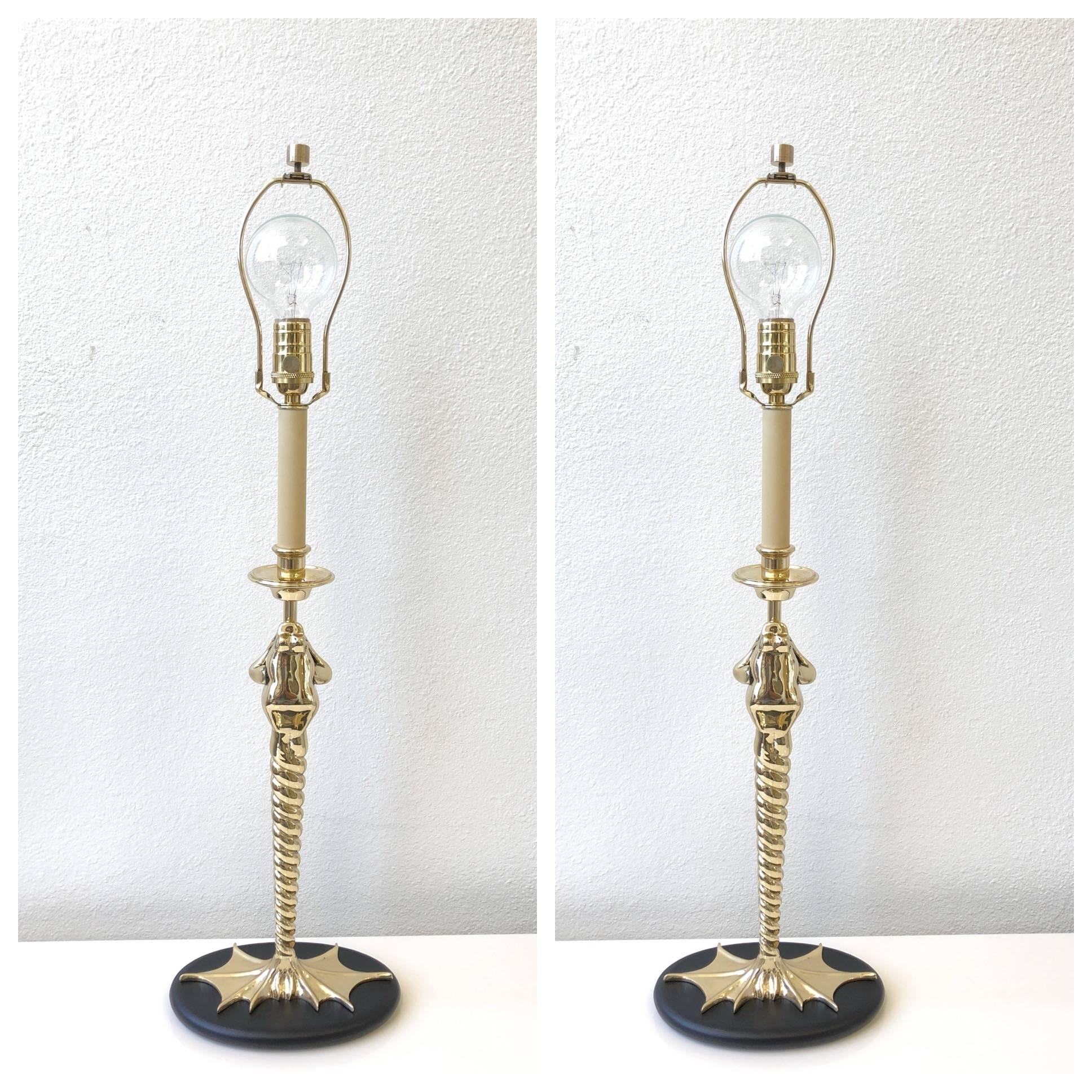 Pair of Brass Frog Table Lamps by Chapman 3