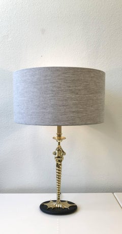 Pair of Brass Frog Table Lamps by Chapman