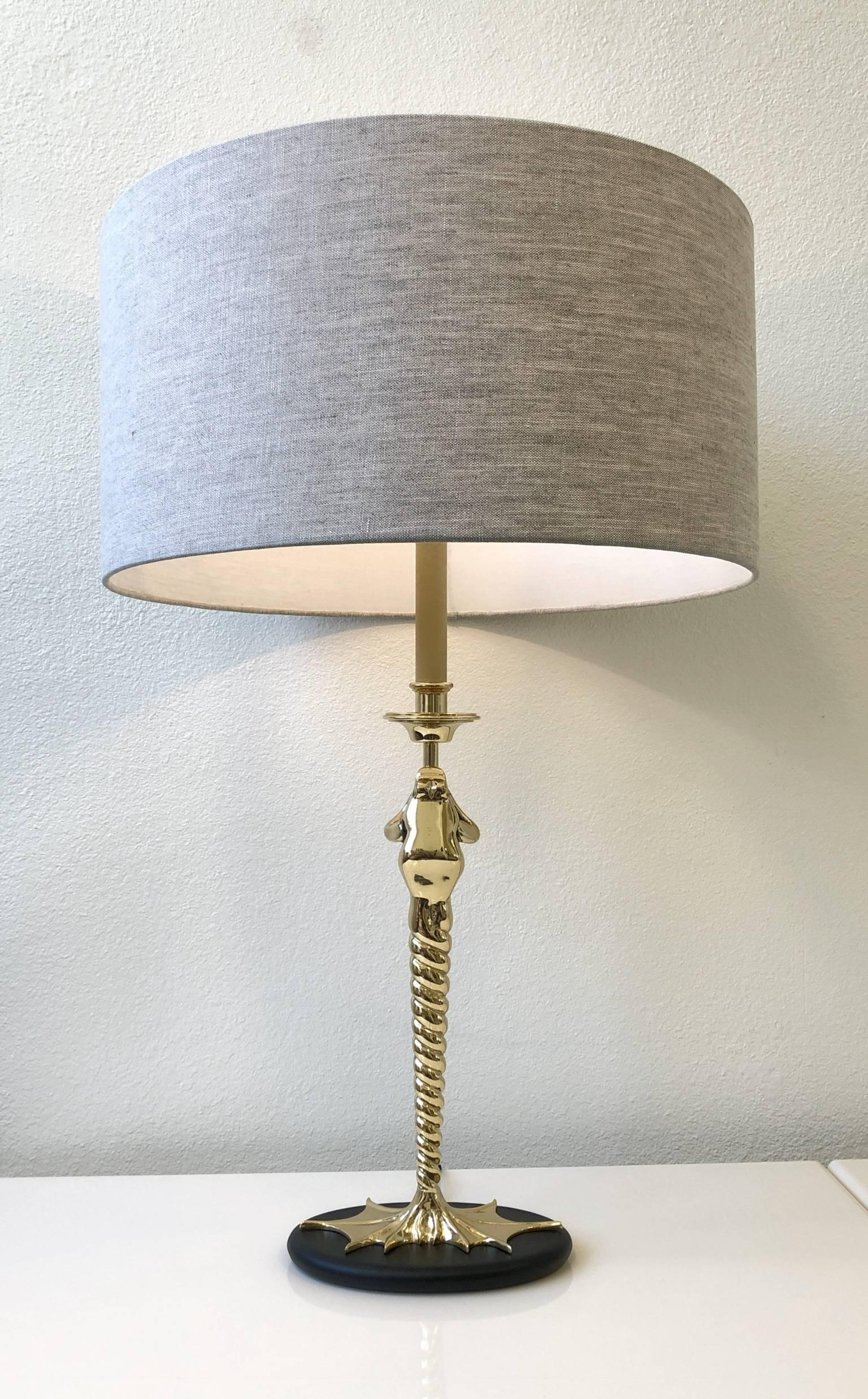 Modern Pair of Brass Frog Table Lamps by Chapman