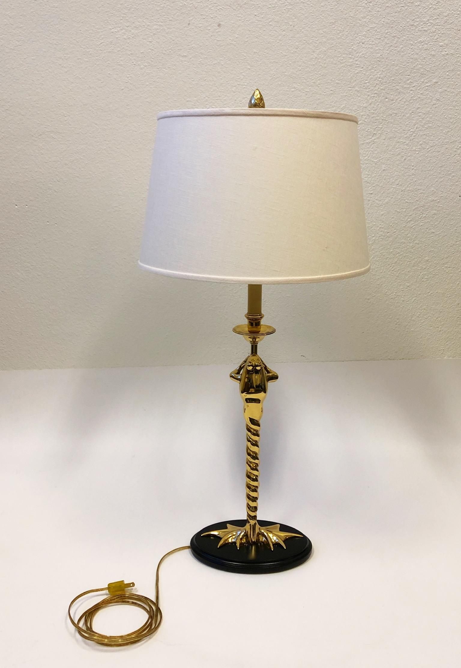 Modern Pair of Brass Frog Table Lamps by Chapman Lighting For Sale