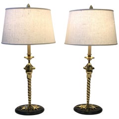 Vintage Pair of Brass Frog Table Lamps by Chapman Lighting