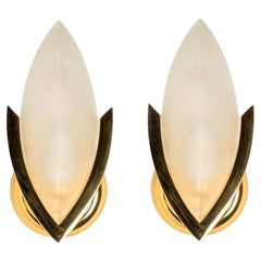 Pair of Brass Frosted Glass Wall Light, Italy 1960s