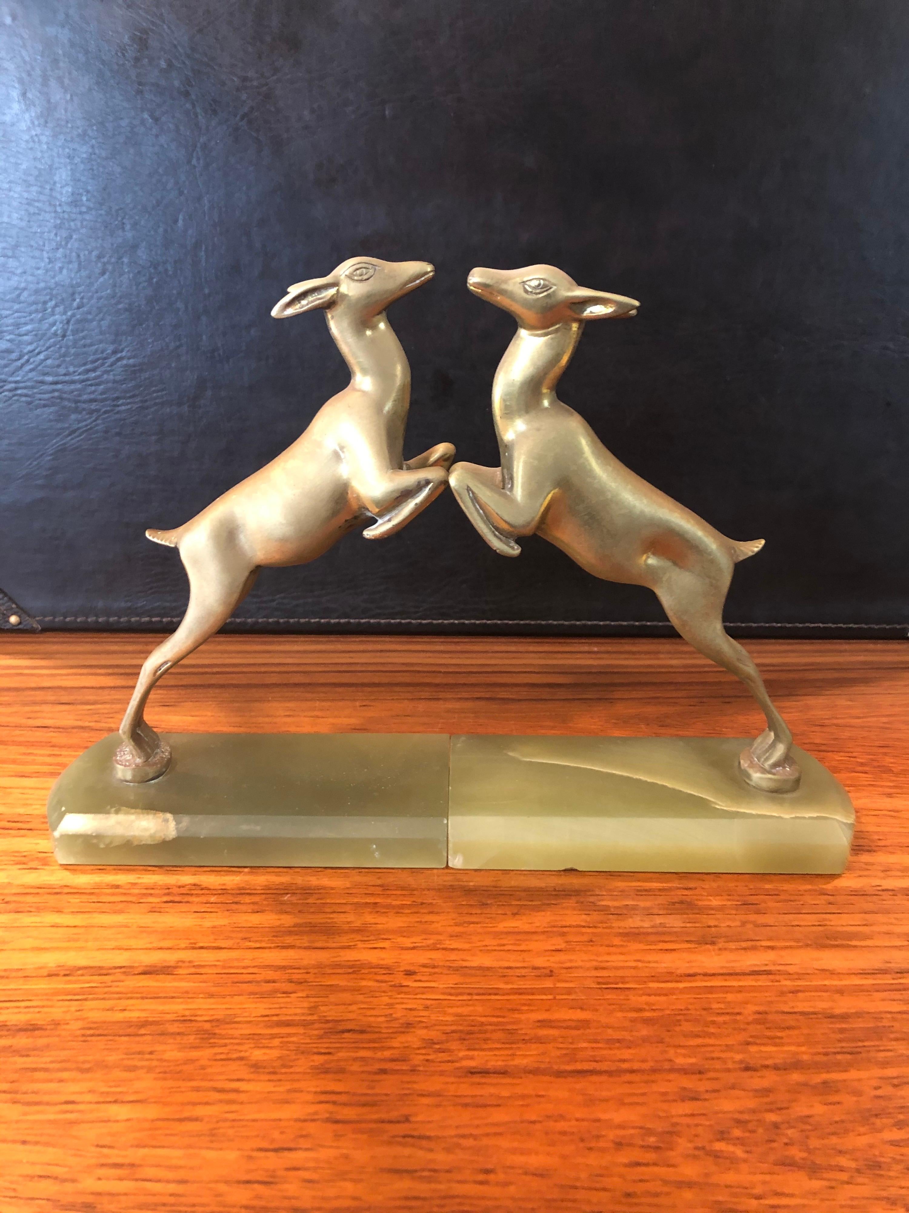 Pair of Brass Gazelle Bookends on Marble Base 6